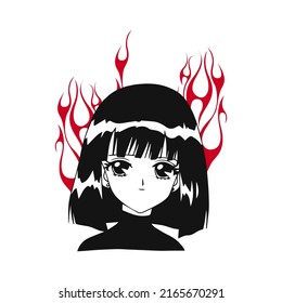 vector short hair woman with fire