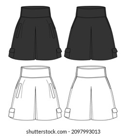 Vector Short Pants with Zipper Black and White Sleeves Streetwear Fashion Illustration Design Commercial Use