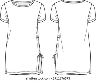 Vector short sleeved T-Shirt fashion CAD, woman T-Shirt sketch, template