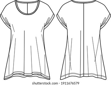 Vector short sleeved T-Shirt fashion CAD, woman T-Shirt sketch, template