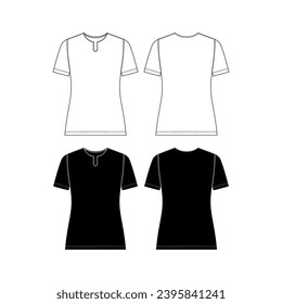Vector short sleeved T-Shirt fashion CAD, woman round neck dropped shoulder top technical drawing, template, flat, sketch.