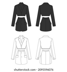 Vector Short Suit Black and White Sleeves Streetwear Fashion Illustration Design Commercial Use