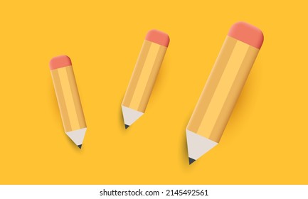 vector short yellow 3d pencil realistic isolated on yellow  background.Trendy and modern vector in 3d style.