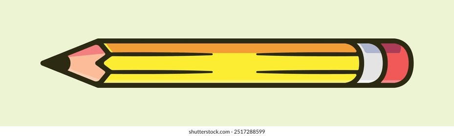 Vector short yellow pencil in cartoon vector illustration style