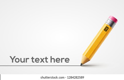 Vector short yellow pencil, Realistic pencil isolated cartoon with rubber eraser.