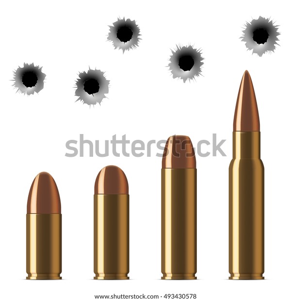 白い背景にベクターショット銃の弾丸と銃弾穴 銃弾と武器の口径のイラスト のベクター画像素材 ロイヤリティフリー