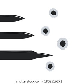 Vector shot gun bullets. Gunshot of weapon bullets
