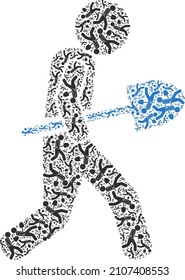 Vektorgrafik-Kuriersymbol-Icon-Komposition. Shovel Kurier-Komposition ist organisiert von wiederholenden Selbst-Schaufel Kuriersymbole. Rekursive Kombination von Schaufelkuriersymbol.