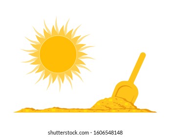 vector shovel in sand and sun isolated on white background