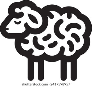 The vector showcases a black silhouette of a sheep, with its characteristic wool curls and serene expression.