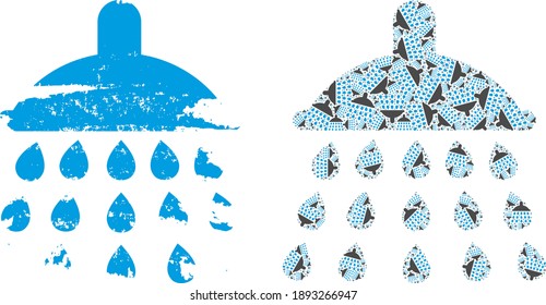 Vector shower fractal is constructed from randomized fractal shower elements. Distress shower icon. Fractal collage for shower.