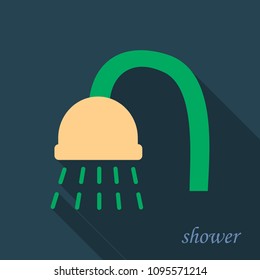 Vector Shower head with water drops flowing isolated over a background.