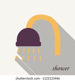 Vector Shower head with water drops flowing isolated over a background.