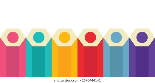 Vector showing colorful pencils, creating a gradient effect from blue to yellow, on a transparent checkered background. Concept of creativity and art. Vector illustration