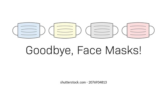 Vector Showing Four Colored Masks With Message Goodbye, Face Masks! Vaccinated, CDC Guidelines.