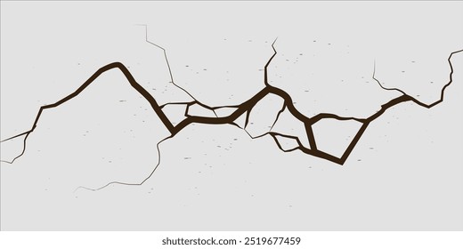 Vector showing ground cracks and breaks from an earthquake. Ideal for natural disaster visuals or geology designs, capturing seismic damage and land surface disruption in a simple style.