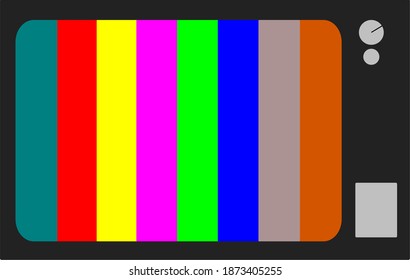 A vector showing an old colour television with vertical colour stripes.