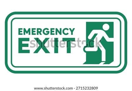 The vector shows an emergency exit sign in a landscape (horizontal) orientation. The sign uses a white background with green symbols and text. It features a pictogram of a person running toward an open door, along with the words “EMERGENCY EXIT” below the symbol.

This sign is used to indicate the location and direction of an emergency exit, helping people quickly find a safe way out during emergencies such as fires or earthquakes. It is commonly installed in buildings, offices, malls, factories, and public facilities to support safety and evacuation procedures.
