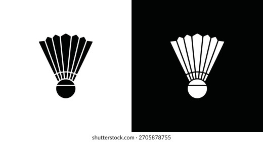 Vector shows a shuttlecock icon with white feathers and a black bottom centered on a background split evenly into black and white sections.
