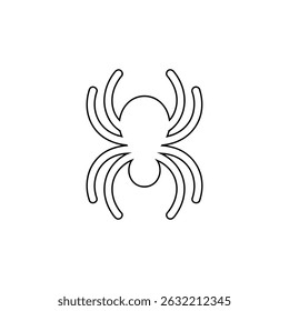 The vector shows a spider icon with a minimalist black outline on a transparent backdrop, suitable for Halloween-themed designs.