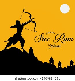 Diseño de afiche de la celebración del navami vector Shree ram.