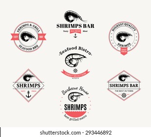 Vector shrimp design elements, label and icons.