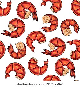 Vector shrimp hand drawn sketch . Vector seamless pattern.  Vintage style
