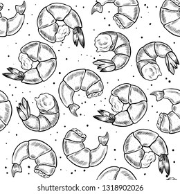 Vector shrimp hand drawn sketch .  Sketch vector  food illustration. Vintage style