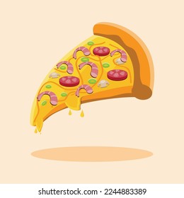 vector shrimp pizza slice with melted cheese