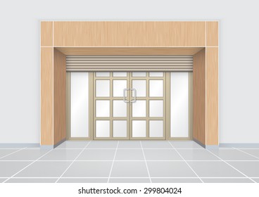 Vector of shutter door or roller door and tile floor outside building use for background.