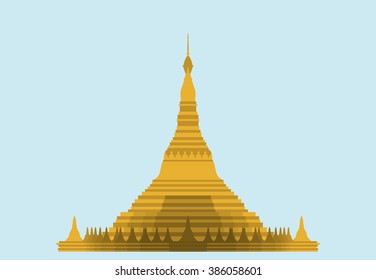 vector of Shwedagon pagoda, Myanmar on blue background
