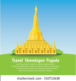 vector of Shwedagon pagoda, Myanmar on blue background.