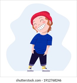 Vector tímido y sonriente ilustración de niño.
