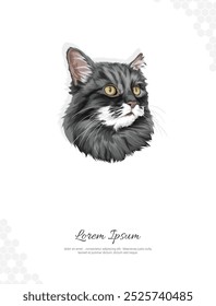 Vector Siberian black Cat Breed wall decor ideas Portrait. realistic animal images. Hand drawn cat isolated. for room decoration, events, etc