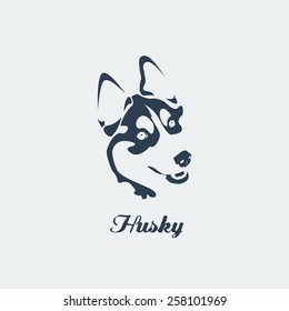 Vector siberian husky. Blue silhouette card. File format eps 10.