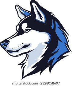 vector siberian husky head, isolated on white