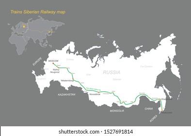 vector of siberian train railway map.
russian railway graphic map.