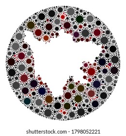 Vector Sichuan Province map collage of SARS virus. Infection attacks the lockdown territory from external zone. Stencils round Sichuan Province map collage composed with infection items.