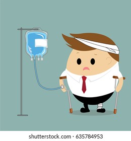 Vector of sick businessman with saline solution