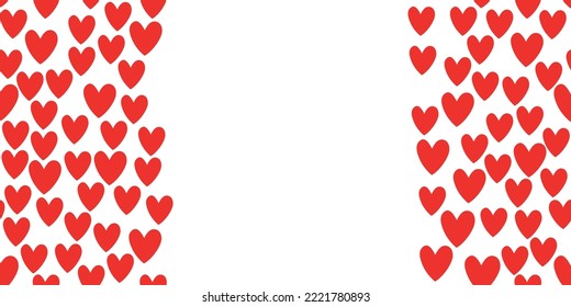 Vector side border, backdrop, frame of red small hearts. Simple cute background, decoration for Valentine's day, love romantic design