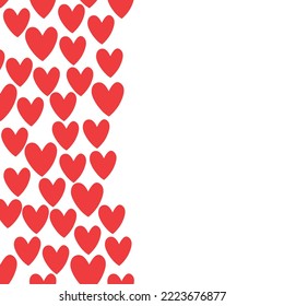 Vector side border, backdrop, frame of red small hearts. Simple cute background, decoration for Valentine's day, love romantic design