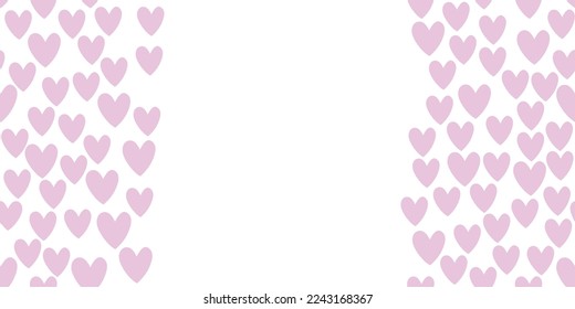 Vector side border, backdrop, frame of pink small hearts. Simple cute background, decoration for Valentine's day, love romantic design