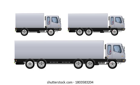Vista lateral del vector de un gran camión. El concepto de la carga. Diseño de color sólido y plano. Camión blanco para el transporte. Aislado sobre un fondo blanco.