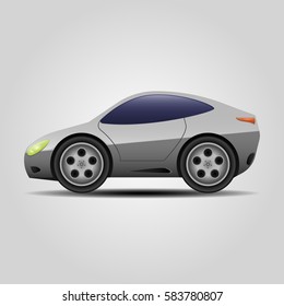 vector side view cartoon toy sport car white gray