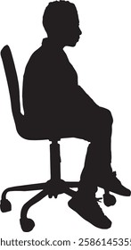 vector; side view silhouette of boy sitting on chair 