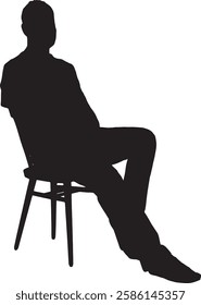 vector; side view silhouette man sitting on a chair 
