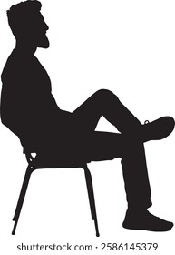 vector; side view silhouette of man sitting on chair with beard and legs crossed