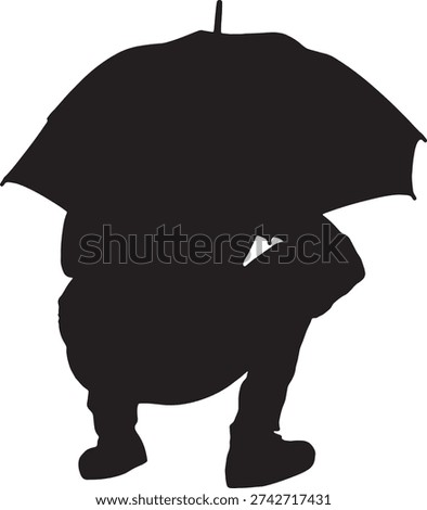 vector, Side view silhouette of a man squatting with an open umbrella