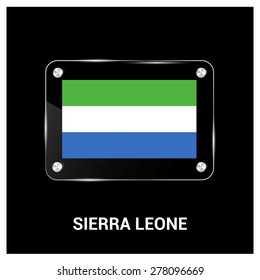 Vector Sierra Leone Flag glass plate with metal holders - Country name label in bottom