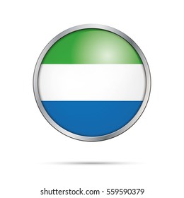 Vector Sierra-Leonean flag button. Sierra Leone flag glass button style with metal frame.